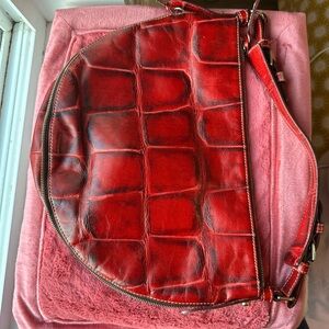 Red Crocodile-Embossed Leather Bag